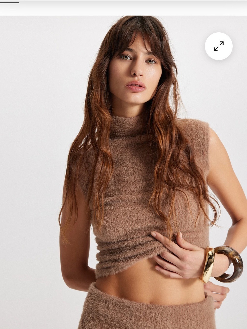 THEO The Label Cappuchino Plush Lace Mockneck Tank Large
